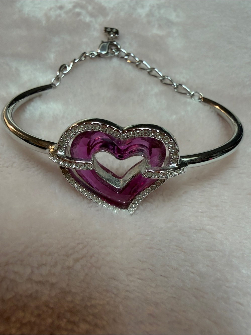 Swarovski Purple Heart Crystal Bangle with Silver Accents Comes in a Box